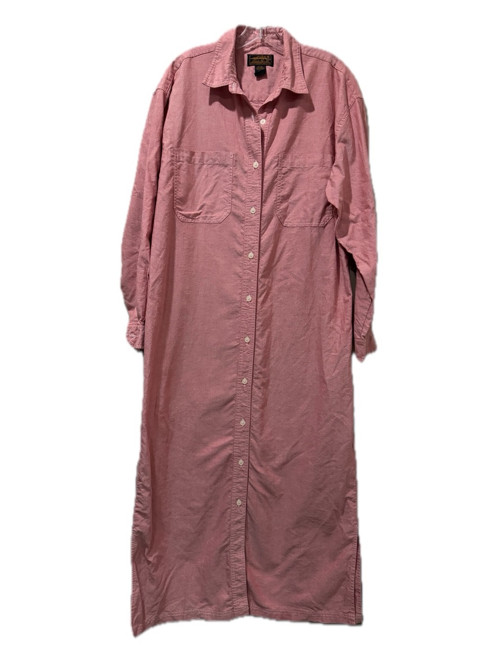 Eddie Bauer Vintage Medium Pink Cotton Long Sleeve Midi Button Shirt Dress B10